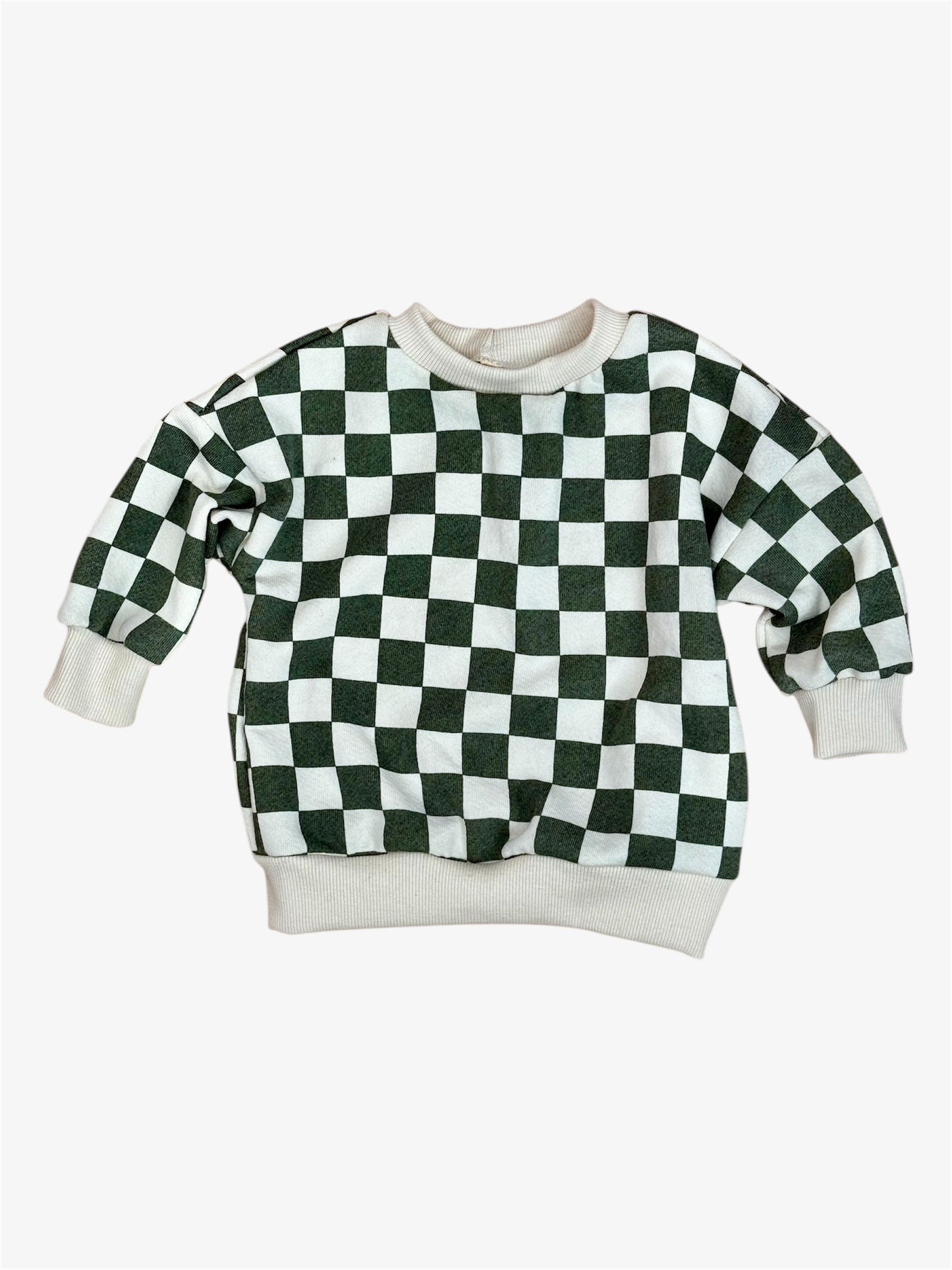 Relaxed French Terry Pullover | Organic Check Evergreen